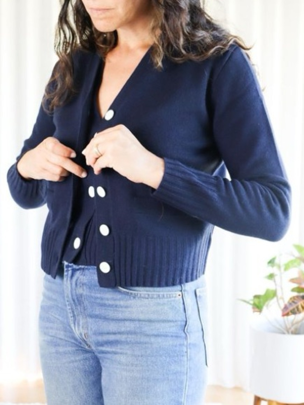 Alex Mill Bleeker Merino Wool Cardigan Navy Blue V-Neck Sweater Small